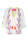 Place du Soleil Embroidered Cotton Blouse in White - Arielle Clothing