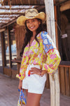 Place du Soleil Lila Print Cotton Blouse in Yellow - Arielle Clothing