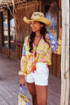 Place du Soleil Lila Print Cotton Blouse in Yellow - Arielle Clothing