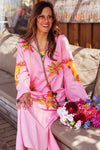 Place du Soleil Rosa Kaftan Print Dress in Pink/Yellow - Arielle Clothing