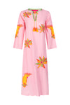 Place du Soleil Rosa Kaftan Print Dress in Pink/Yellow - Arielle Clothing