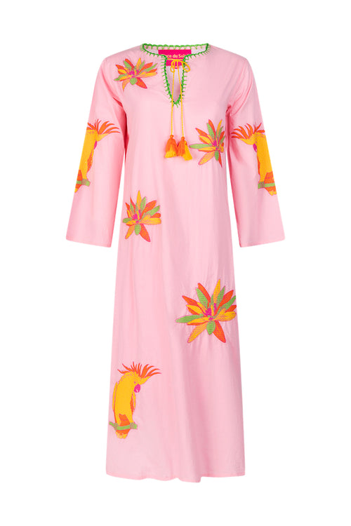Place du Soleil Rosa Kaftan Print Dress in Pink/Yellow - Arielle Clothing