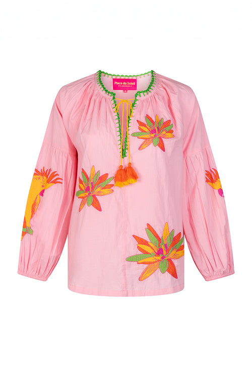 Place du Soleil Rosa Blouse in Yellow/Pink - Arielle Clothing