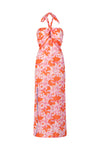 Place du Soleil No. 406 Lily Print Tie Neck Dress in Orange/Print - Arielle Clothing