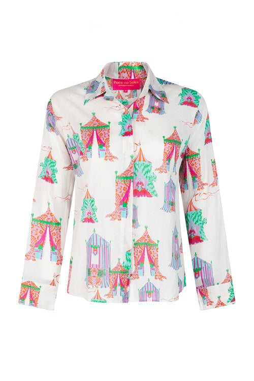 Place du Soleil No. 437 Tea Tents Print Shirt in White - Arielle Clothing