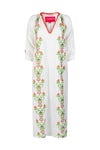 Place du Soleil No. 319 Green Embroidered Maxi Caftan Dress in White - Arielle Clothing