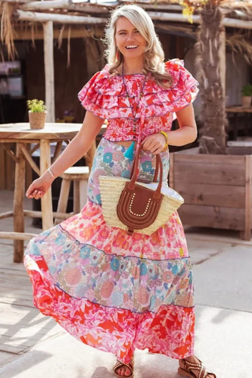 Place du Soleil No. 431 Mix Print Maxi Skirt in Multi - Arielle Clothing