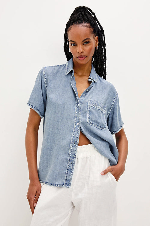 Rails Lea Short Sleeve Shirt in Cloud Wash - Arielle Clothing