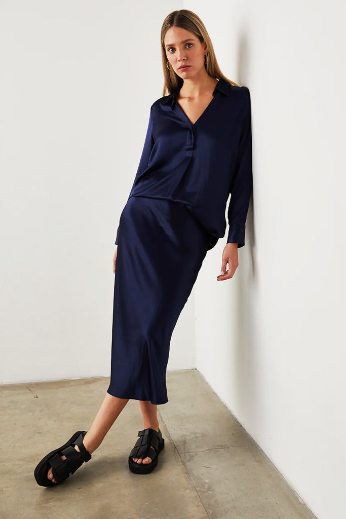 Rails Anya Satin Skirt in Navy - Arielle Clothing