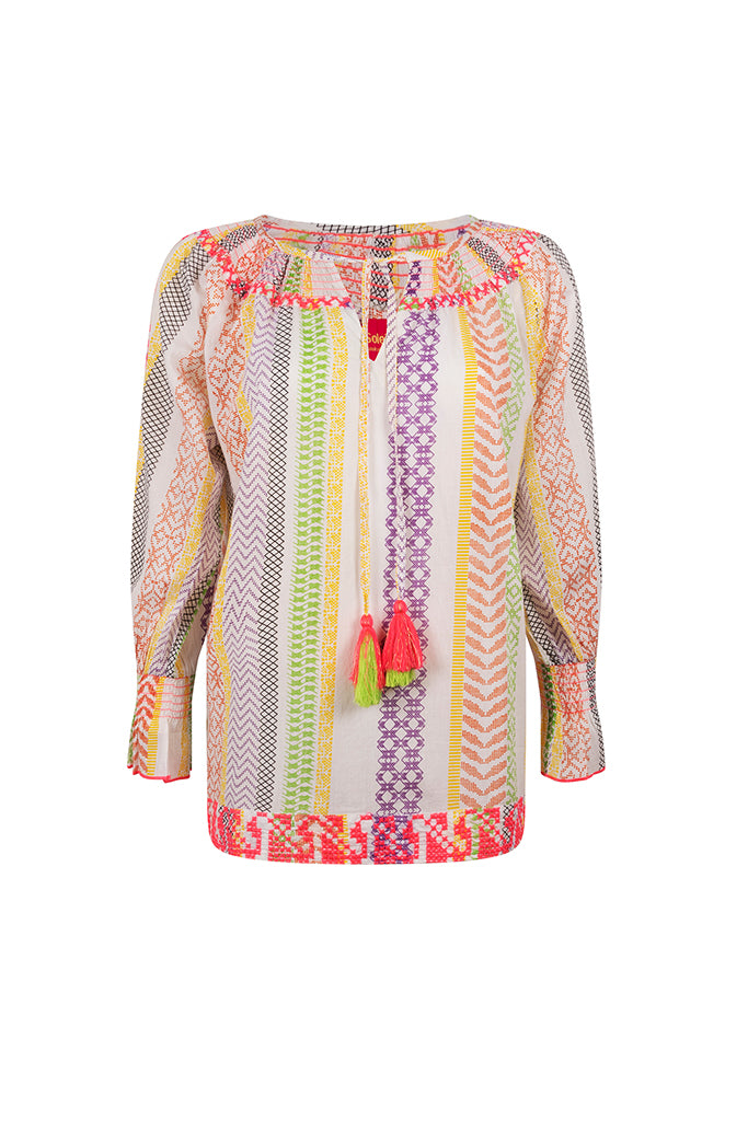 Place du Soleil Long Sleeve Blouson Top - Arielle Clothing