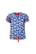 Place du Soleil Cheetah Print Blouse in Azure/White - Arielle Clothing