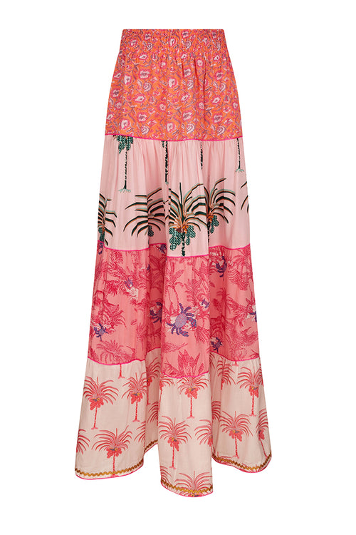 Place du Soleil Palm Print Maxi Skirt in Pink - Arielle Clothing