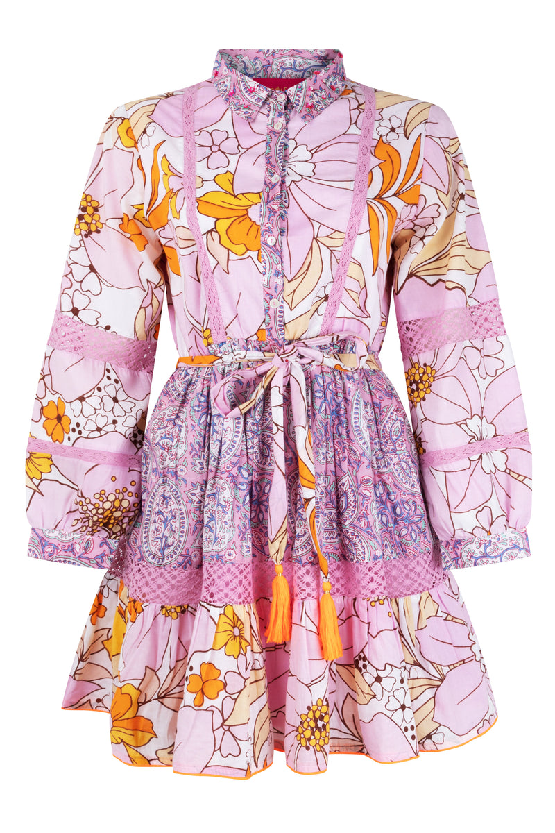 Place du Soleil 109 Cotton Mini Dress in Pink - Arielle Clothing