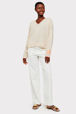 Brodie Cashmere Tropical Embroidered V Neck Sweater in Cygnet - Arielle Clothing