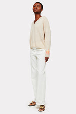 Brodie Cashmere Tropical Embroidered V Neck Sweater in Cygnet - Arielle Clothing