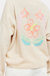 Brodie Cashmere Tropical Embroidered V Neck Sweater in Cygnet - Arielle Clothing