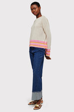 Brodie Cashmere Mini Stripe Pearl Crew Sweater in Cygnet - Arielle Clothing