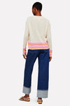 Brodie Cashmere Mini Stripe Pearl Crew Sweater in Cygnet - Arielle Clothing