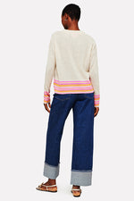 Brodie Cashmere Mini Stripe Pearl Crew Sweater in Cygnet - Arielle Clothing