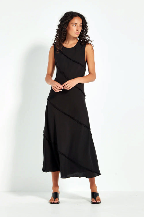 Verge Elle Bias Cut Midi Dress in Black - Arielle Clothing