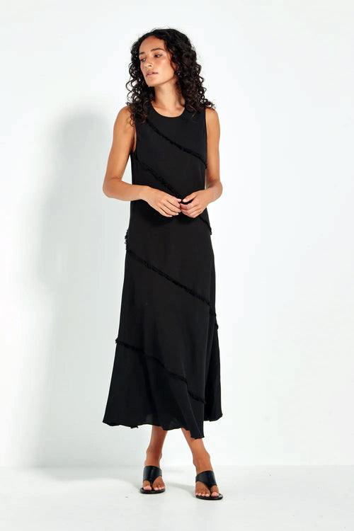 Verge Elle Bias Cut Midi Dress in Black - Arielle Clothing