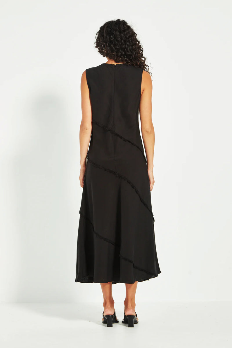 Verge Elle Bias Cut Midi Dress in Black - Arielle Clothing