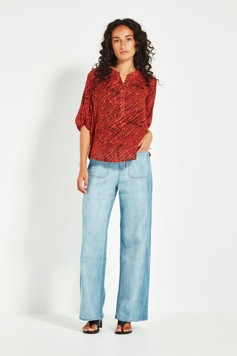 Verge Ember Print Blouse in Red and Black - Arielle Clothing