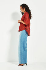 Verge Ember Print Blouse in Red and Black - Arielle Clothing
