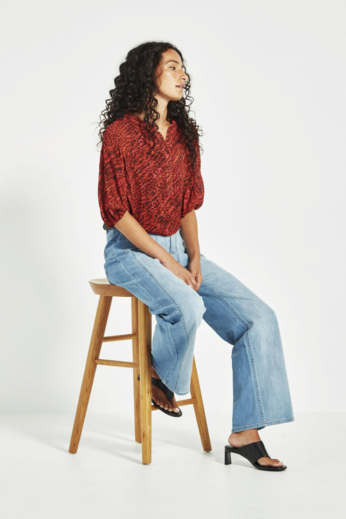Verge Ember Print Blouse in Red and Black - Arielle Clothing