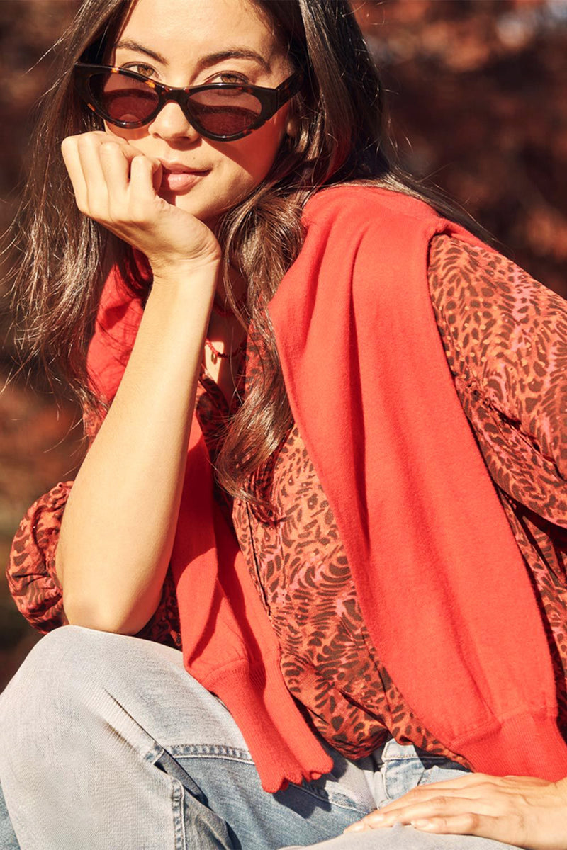 Verge Ember Print Blouse in Red and Black - Arielle Clothing