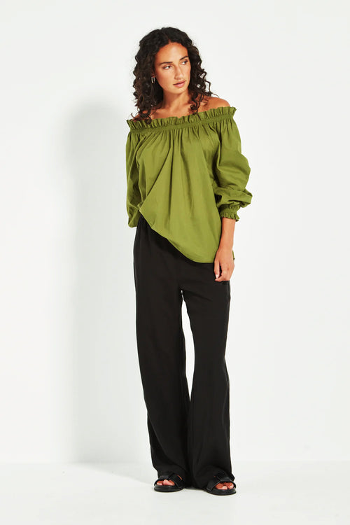 Verge Tamara Cotton Voile Top in Green - Arielle Clothing