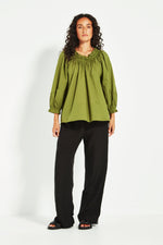 Verge Tamara Cotton Voile Top in Green - Arielle Clothing