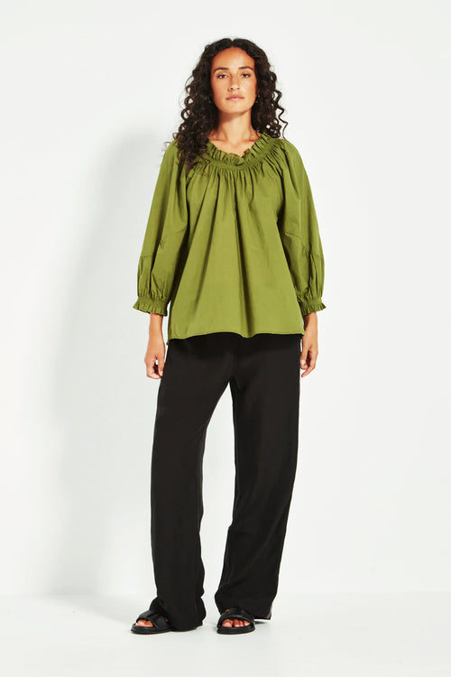 Verge Tamara Cotton Voile Top in Green - Arielle Clothing