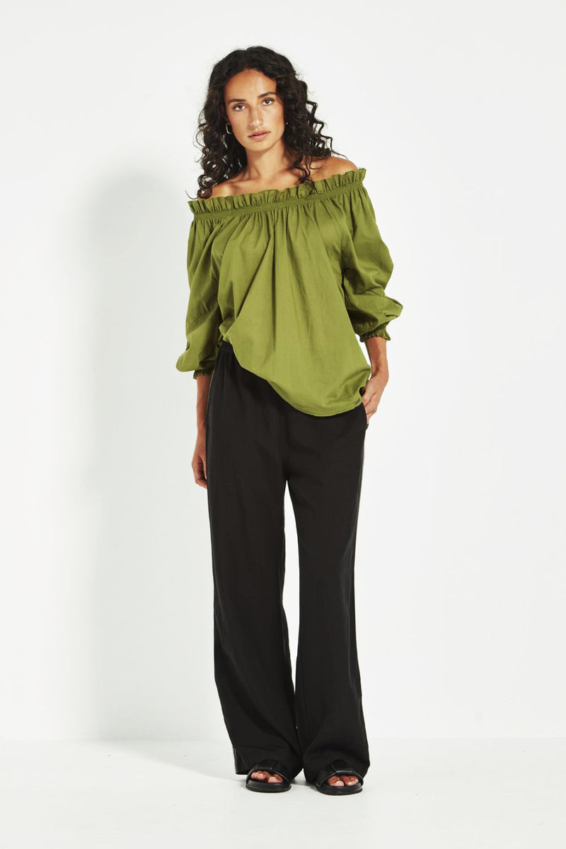 Verge Tamara Cotton Voile Top in Green - Arielle Clothing