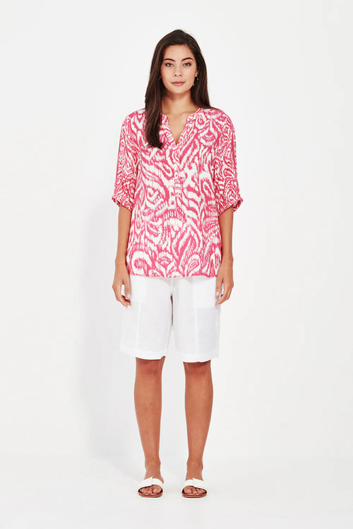 Verge Vale Printed Rayon Top in Pink - Arielle Clothing