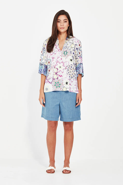 Verge Illusion Printed Blouse in White - Arielle Clothing