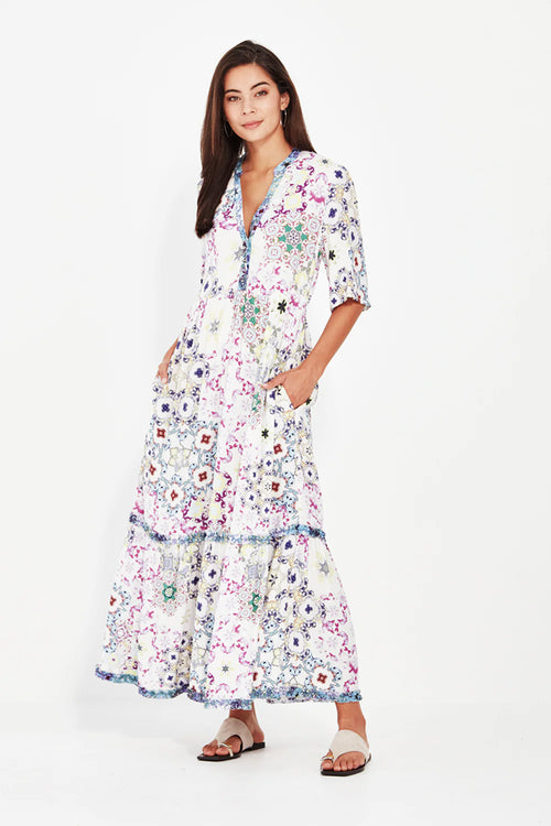 Verge Mystery Print Dress in White - Arielle Clothing