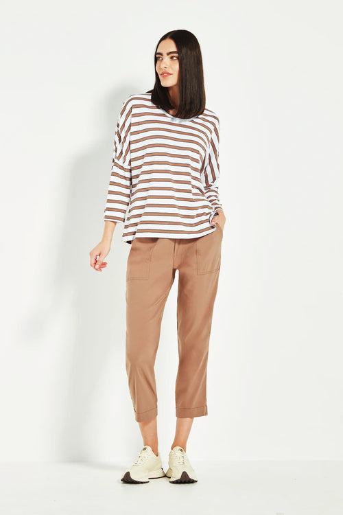 Verge Sail Striped Tee in Mocha - Arielle Clothing