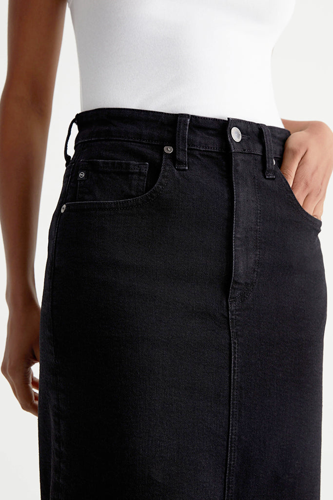 AG Jeans Tefi Denim Midi Skirt in Black Cast - Arielle Clothing