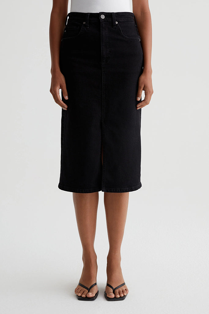 AG Jeans Tefi Denim Midi Skirt in Black Cast - Arielle Clothing