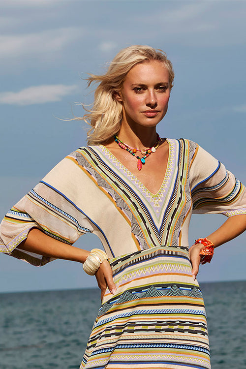Aldo Martins Andros Maxi Knit Dress in Oyster/Stripe/Multi - Arielle Clothing