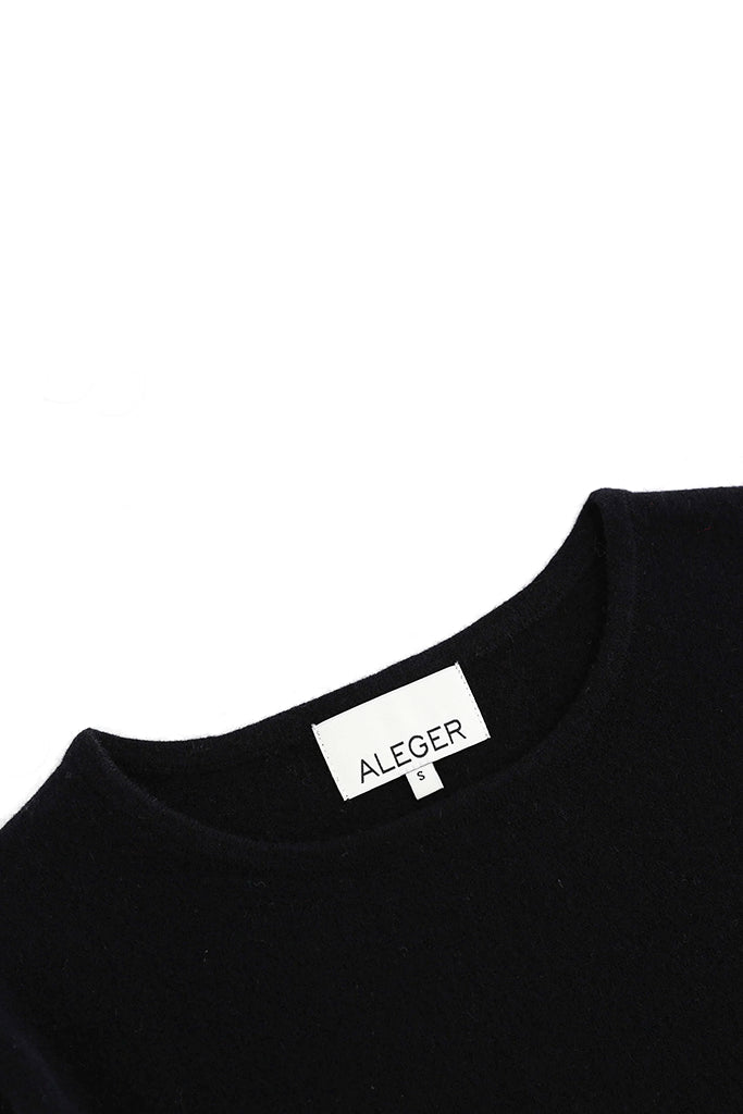 Aleger Cashmere Bell Sleeve Round Neck Sweater in Black - Arielle Clothing