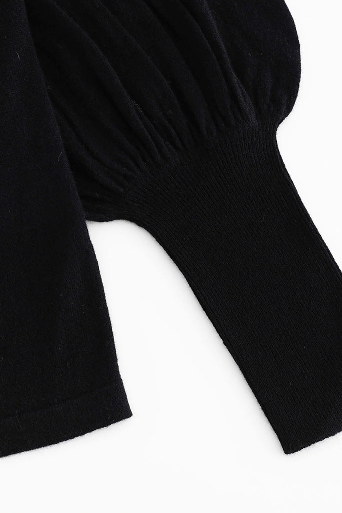 Aleger Cashmere Bell Sleeve Round Neck Sweater in Black - Arielle Clothing