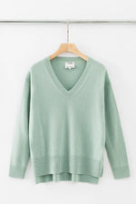 Aleger Cashmere Oversized High Low V Neck Sweater in Light Moss - Arielle Clothing