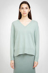 Aleger Cashmere Oversized High Low V Neck Sweater in Light Moss - Arielle Clothing
