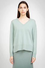 Aleger Cashmere Oversized High Low V Neck Sweater in Light Moss - Arielle Clothing