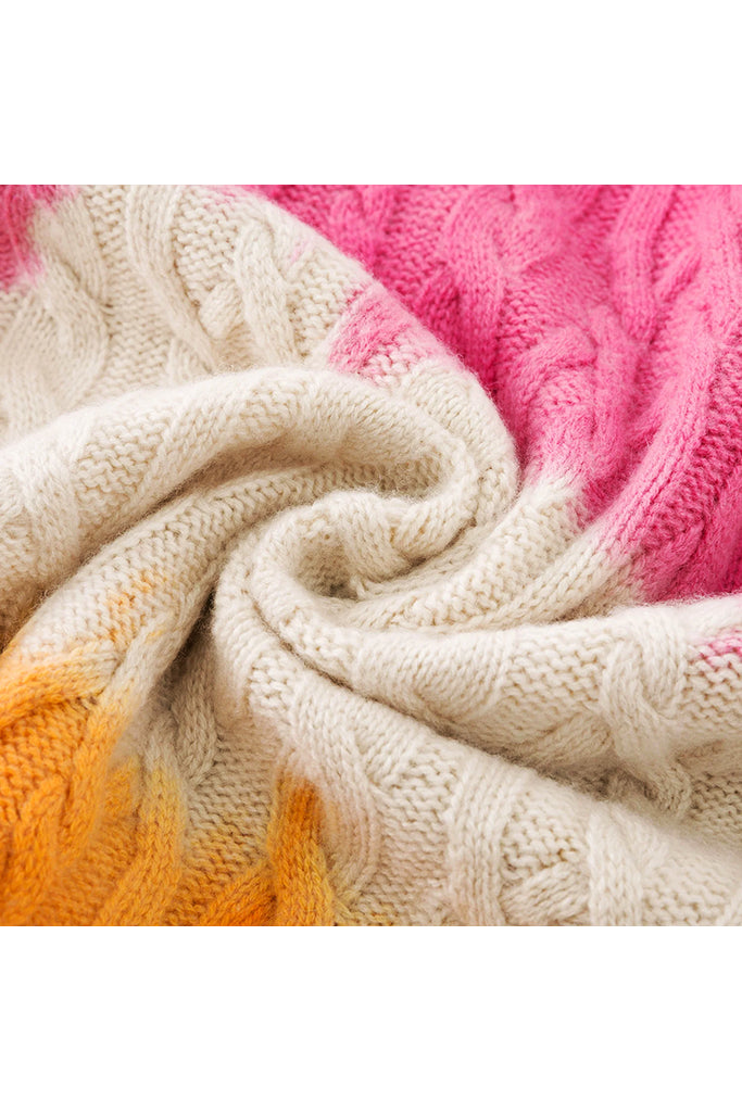 Aleger Cashmere Cable Knit Dip Dye Sweater in Candy Orange - Arielle Clothing