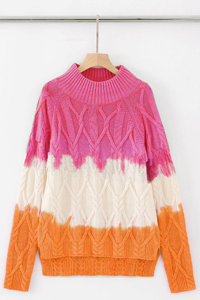 Aleger Cashmere Cable Knit Dip Dye Sweater in Candy Orange - Arielle Clothing