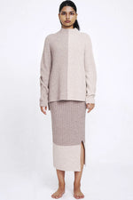 Aleger Cashmere Plated Funnel Neck Sweater in Wheat - Arielle Clothing