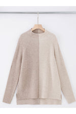 Aleger Cashmere Plated Funnel Neck Sweater in Wheat - Arielle Clothing